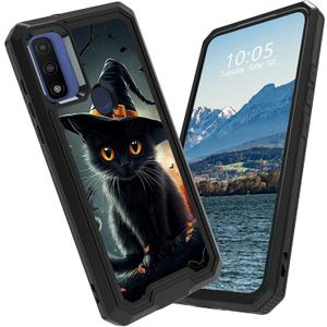 for Moto G Play 2023/G Pure/G Power 2022 Case for Motorola G Play 2023/G Pure/G Power 2022 Phone Case Dual Layer Heavy Duty Shockproof Rugged Protective Phone Case,Black Cat with Witchs Hat
