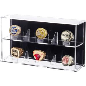 FINGERINSPIRE Sports Ring Display Box 2 Tier Ring Trophy Case 10.2x2.4x5.5 Inch Acrylic Championship Ring Display Case with 10PCS Ring Holders for Collectibles Memorabilia