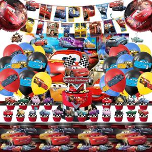 52Pcs Cars Birthday Party Supplies, Party Decorations Set Include Banner, Backdrop, Balloons, Hanging Swirls, Cake Cupcake Toppers, Tablecloth for Boys Girls Cars Theme Party