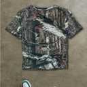 Women's Camo Print Crop Tops Short Sleeve Crewneck Slim Fit T Shirt Summer Graphic Tees (L)