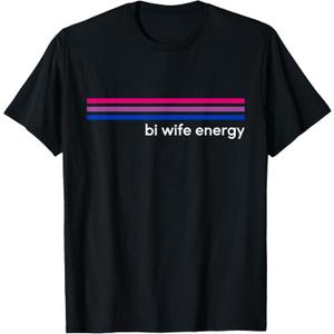 Bi Wife Energy Bisexual Pride Flag Bisexuality LGBTQ T-Shirt (Men, Small, Black)