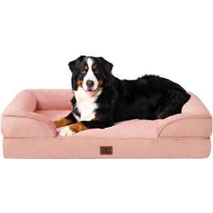 EHEYCIGA Orthopedic Dog Beds for Extra Large Dogs, Waterproof Memory Foam XXL Dog Bed with Sides, Non-Slip Bottom and Egg-Crate Foam Big Pet Couch Bed with Washable Removable Cover, Dusty Pink