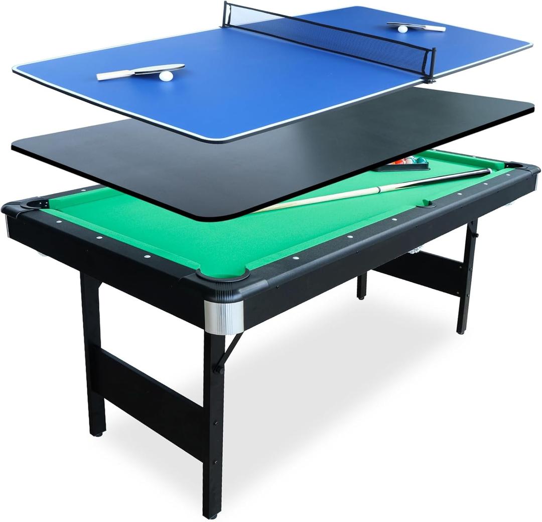 Seydrey 6 Ft Portable Foldable Pool Table with All Accessories  No Assembly Billiards Table for Home, Game Room, Apartment (3 in 1 Green)