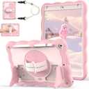 Case for iPad 9th Generation Case / 8th Gen / 7th Gen 10.2 Inch 2021 2020 2019, Heavy Duty Shockproof Protective Cover with Pencil Holder [360 Rotate Strap] & Stand, Pink