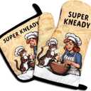 Super Kneady,Oven Mitts and Pot Holders Sets of 2Funny Oven MittSilicone Non-Slip Oven Mitts,Bake Lover Gift,Perfect for Kitchen,Cooking,Baking,Grilling