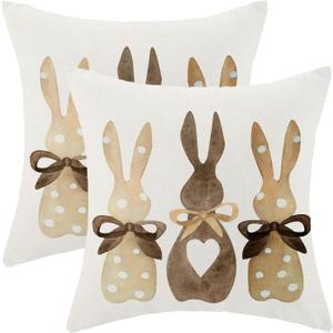 CXMEIFLY Easter Pillow Covers 22 x 22 Inch Set of 2 for Vintage Polka Dot Love Heart Bunny Decor Throw Pillows Spring Bow Rabbit Outdoor Farmhouse Decorative Cushion Cases for Couch Bed Decoration