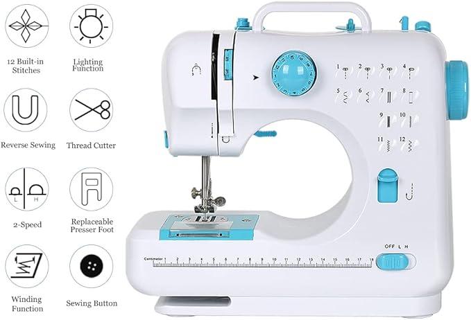 Sewing Machine for Beginners & Kids, Mini Portable Sewing Machines with 12 Built-in Stitch Patterns, 2-Speed Foot Pedal, Perfect for Teaching Daughter Granddaughter to Sew(with Basic Sewing Kit)