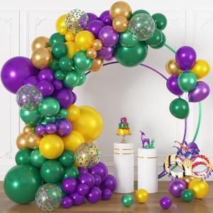 Ouddy Life 164Pcs Purple Green Balloons Garland Arch Kit - Purple Green Gold Yellow Confetti Different Sizes 18" 12" 10" 5" Balloon for Birthday Fat Tuesday Party Supplies