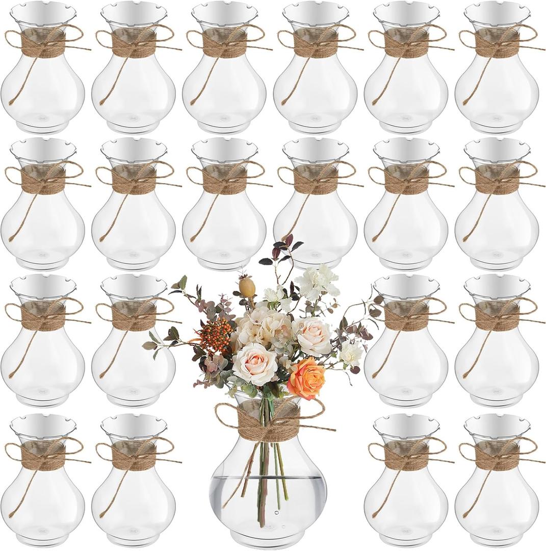 Bokon 5.7" Plastic Small Vases for Centerpieces, Plastic Bud Vase Bulk, Hyacinth Avocado Growing Vases, Tiny Flower Bulb Plant Propagation Containers for Wedding Living Room Table Decorations(20 Pcs)