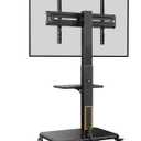 Perlegear Mobile TV Stand with Power Outlet, Tilt & Swivel Rolling TV Stand for 32-75 inches TVs up to 110 lbs, 12 Height Adjustable Rolling TV Cart with Wheels, Max VESA 600x400mm, PGTVMC17
