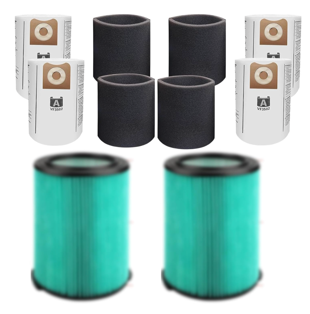 2 Pack VF6000 Filters + 4 Pack VF3502 Filter Bags + 4 Pack Foam Sleeve for Ridgid 520 Gallon Wet Dry Vacuum Cleaner (10 Pack)