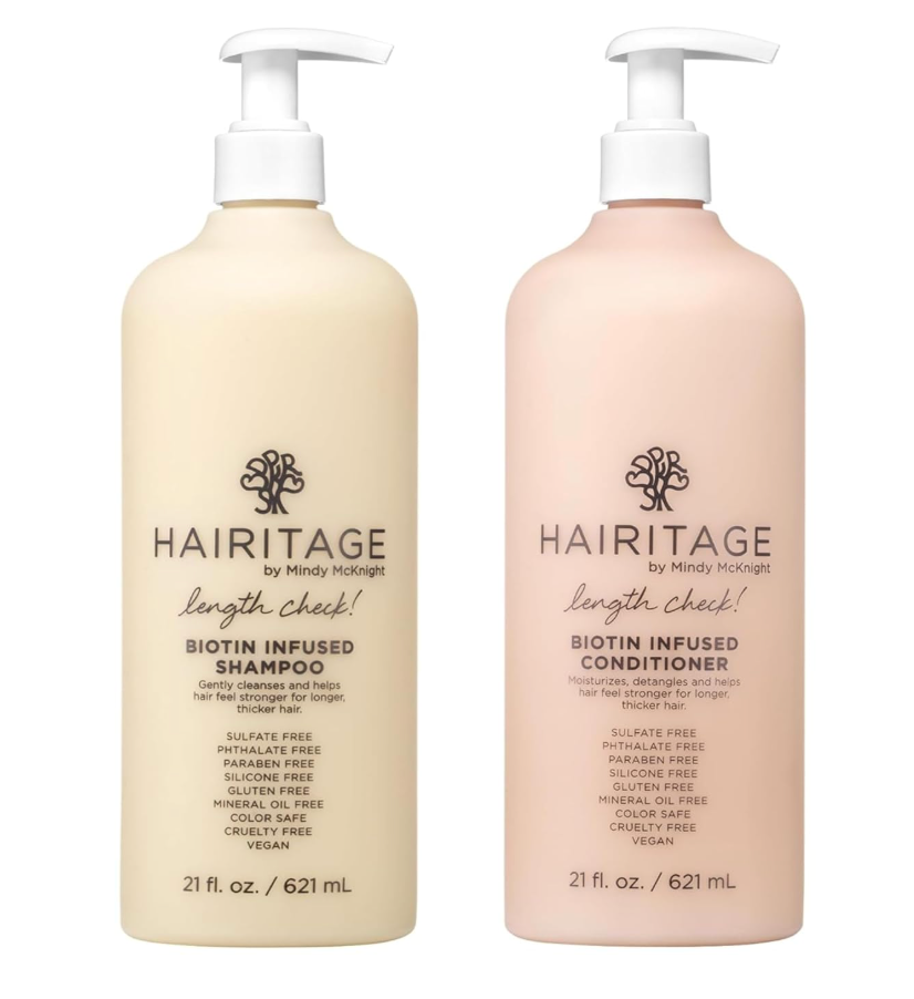 Hairitage Biotin Shampoo and Conditioner Set - Sulfate Free + Paraben Free, Color Safe, with Castor Oil for Anti-Frizz, Volume + Moisture for Women, Hydrating Repair Shampoo Conditioner