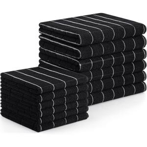 Homaxy Microfiber Kitchen Towels and Dishcloths Set, 12 Pack Soft and Absorbent Dish Hand Towels Bulk, 28 x 16 Inch & 12 x 12 Inch Quick Drying Rags for Washing Dishes, Black