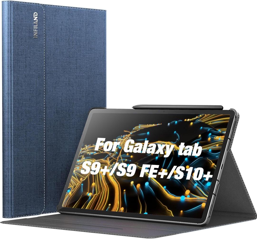 INFILAND Galaxy Tab S10+ Plus 2024/ S9+ Plus/ S9 FE Plus Case, Multi-Angle Stand Cover Compatible with Samsung Tab S10 Plus/ S9 Plus/S9 FE Plus 12.4 Inch [Auto Wake/Sleep],Navy (05-Blue)