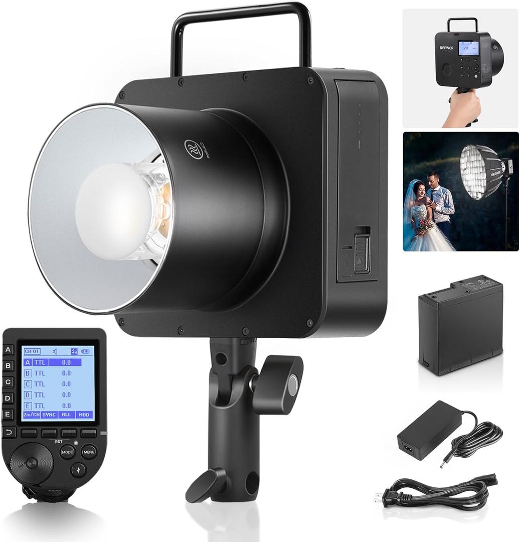 NEEWER Q4 400Ws Studio Flash Outdoor Strobe 2.4G TTL & QPRO-N Trigger Compatible with Nikon, 1/8000 HSS/30W Modeling Lamp/400 Full Power/0.01-1.2s Recycle/21.6V 2800mAh Battery for Wedding Photography