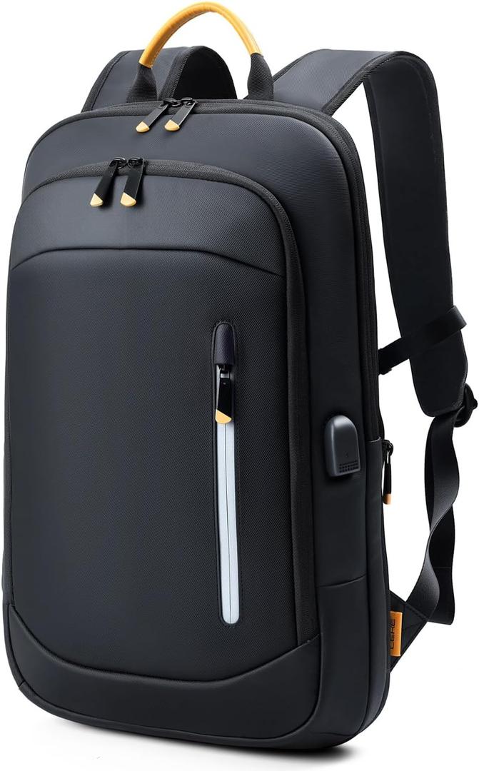 Slim Laptop Backpack for Men, 17.3 Inch Expandable Business Travel Backpack with USB Charging Port, Lightweight Work Computer Bag, Black