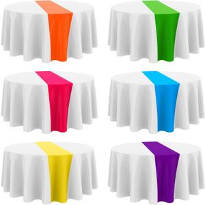 Oudain 6 Pcs Round Plastic Disposable Tablecloth 84 Inch Stain and Wrinkle Resistant Table Cover Tablecloths for Graduation Birthday Party Wedding Baby Shower Decoration(Mix Color)