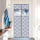 Magnetic Thermal Insulated Door Curtain with Detachable Visible Windows, Thicken Polyester Fiberfill & Durable Oxford Fabric, Hands Free Windproof Door Screen (Fit Doors Size Up to 34" x 80")