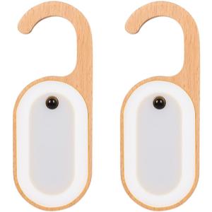 Wooden Message Motion Sensor Night Light with Memo Stickers, Doorknob Board LED Lamp, Rechargeable Doorhandle Hook Design for Bedroom, Bathroom, 2Pack