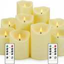 Flameless Candles with Remote, Battery Operated Flickering Flameless Candles, LED Candles with Timer 2/4/6/8H, with Realistic LED Candles Set of 9 (D3 x H 3" 4" 5" 6" 7") (Ivory)