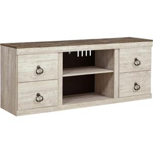 Signature Design by Ashley Willowton Shabby Chic Large TV Stand up to 60" with 3 Shelves and Fireplace Option, White