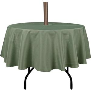 Outdoor Tablecloth Wrinkle-Free Stain Resistant Waterproof Polyester Fabric Table Cover with Zipper Umbrella Hole for Picnic/Party/Dinner/Patio Garden(60inch Round,Zippered,Sage Green)