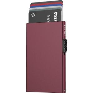 VULKIT Minimalist Credit Card Holder Pop Up Cards RFID Protection Slim Metal Wallet (Wine)