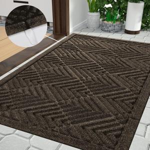 Yimobra Door Mat Outdoor Entrance with Water Freeing Port, Heavy Duty Non Slip Front Doormat Outdoor Indoor for Home Entranway, Patio Entrance Mat, Natural Rubber Backing, 29.5 x 17 Inch, Brown