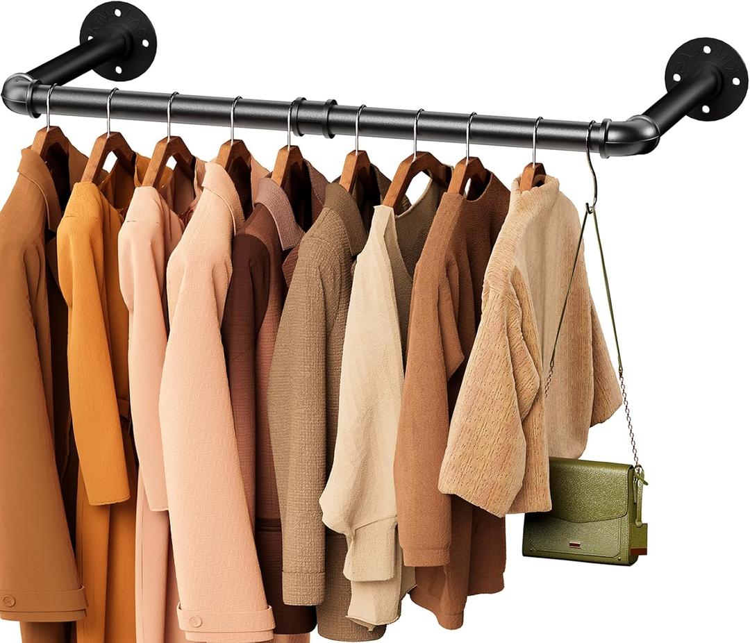 Wall Mounted Clothes Rack 38.4 Inch, Industrial Pipe Clothing Rack, Black Wall Clothing Rack, Multi-Purpose Clothing Hanging Rod for Laundry Room, Closet Storage,Bedroom, Closet (1 Pack)