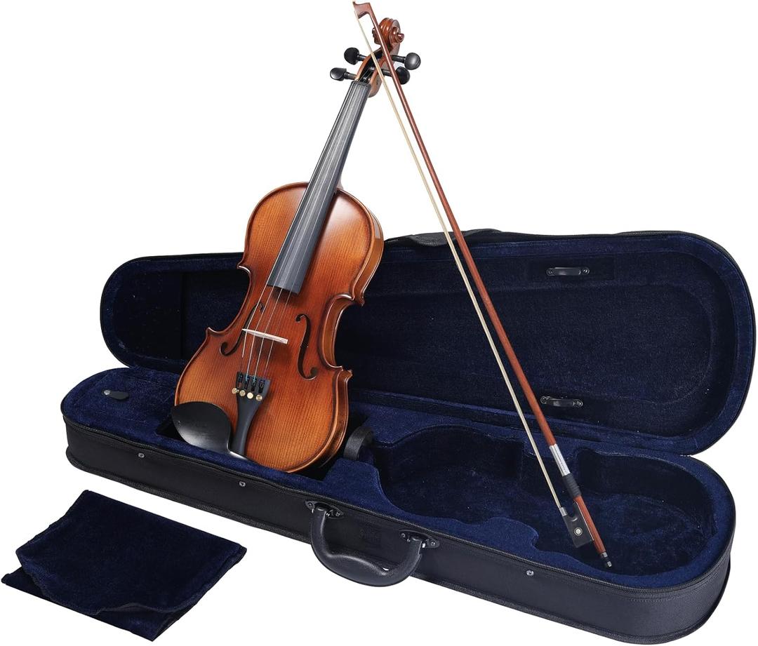 GKW 4/4 Students Beginner Acoustic Violin Kit  Matte Finish Solid Wood Violin Set with Ebony Fingerboard, Carbon Fiber Tailpiece, Triangle Case, Bow, and Rosin for Students and Professionals