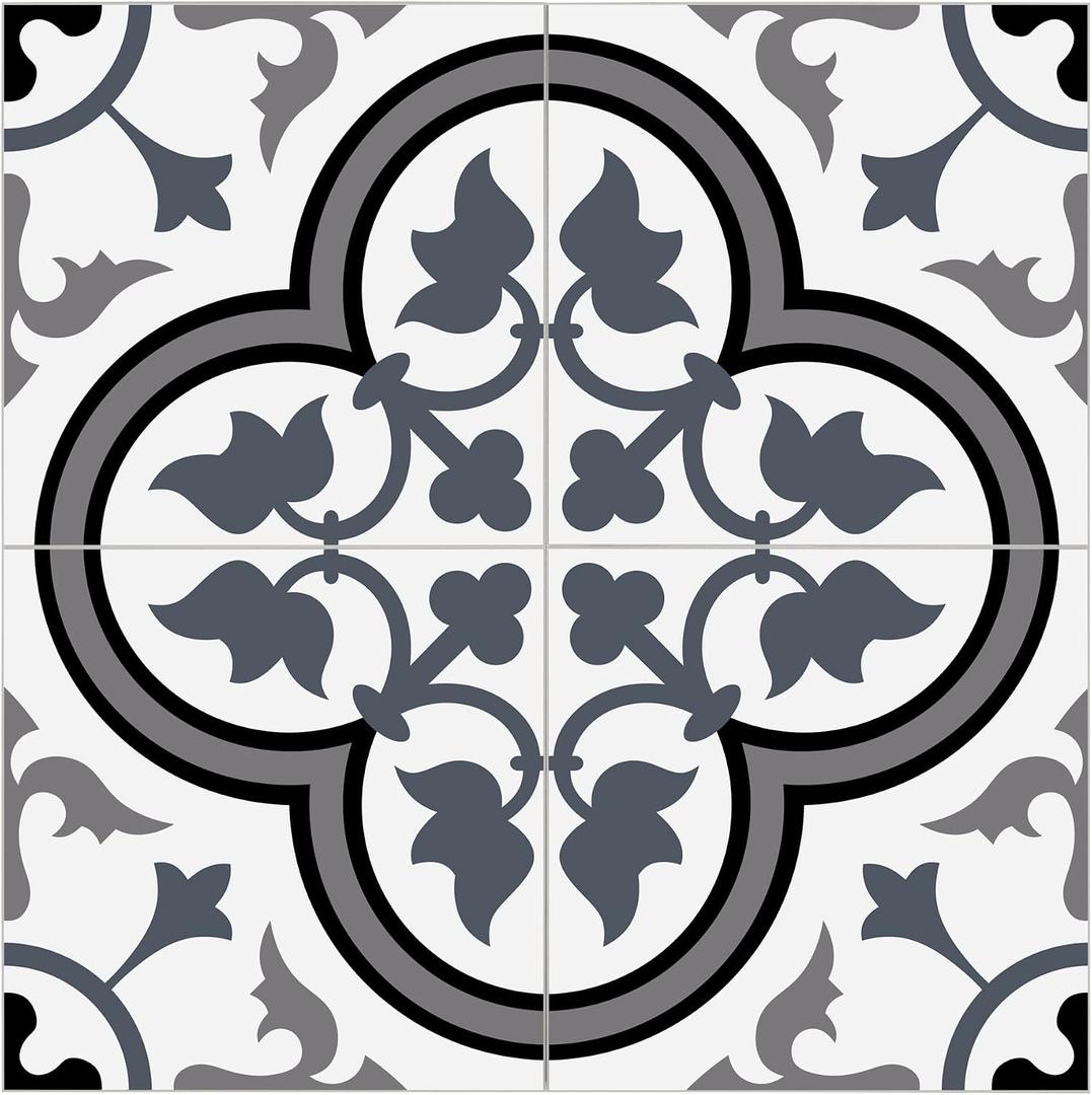 The Tiles Plaza Encaustic Peel and Stick Backsplash, Blue and White Patterned Vintage Stick on Tile, Stone Composite Self-Adhesive Wall Tile Sticker for Kitchen Bathroom Fireplace Stairs, 10 Sheets