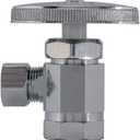 Eastman Multi-Turn Dual Outlet 3-Way Shut-Off Valve, 1/2 Inch FIP x 3/8 Inch OD Compression x 1/4 Inch OD Compression, Chrome Plated, 04320LF
