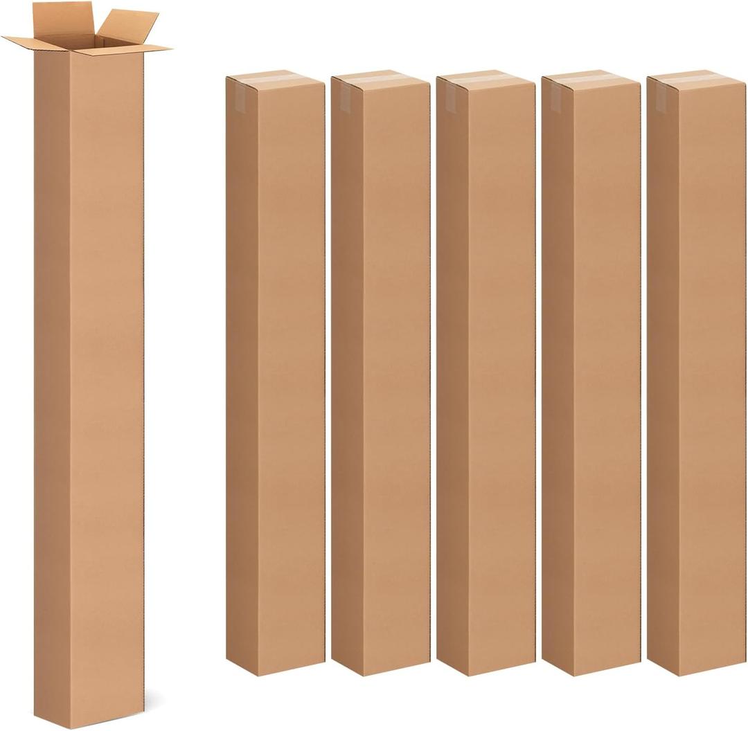 5 Pack 4x4x36 Inch Tall Corrugated Cardboard Boxes, 4"L x 4"W x 36"H Shipping Boxes - Shipping, Moving, Packaging, Mailing, Storage Box for Home or Business