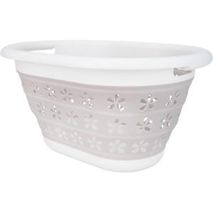 Camco Collapsible Laundry Basket with Handles, Taupe/White, Small, 51951, 10 inches tall expanded