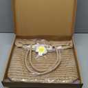 Straw Tote Bag for Women, Large Summer Beach Bag with Polka Dot Scarf & Plumeria Flower (Brown)