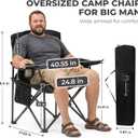 FUNDANGO Oversized Camping Chair for Adults, Heavy Duty Portable Foldable Lawn Chair with Padded Seat & Back, Lumbar Support, 4-can Cooler & Cup Holder, Carry Bag Included for Outdoor