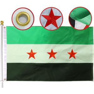 MIDLE Republic of Syria Flag 3x5 Ft Outdoor Large - Embroidered Three Red Stars Flags |Quadruple Stitched Fly Ends| House Yard Decoration Free Syrian Arab Flag Army Banner