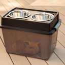 IRIS USA Dog Bowls Elevated with Storage, 15" H Raised Feeding Station, Dog Bowl Stand with Airtight Food Storage Holds 47 lbs, 2 Removable 64 oz Stainless Steel Bowls for Large Dogs, Smoke/Black