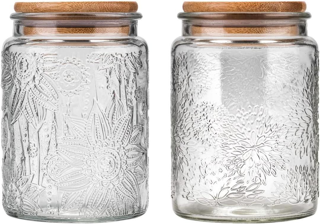 WHJY Glass Storage Container with Lid, Airtight Glass Jars, Farmhouse Tea Canister, Dog Treat Jar for Pet, Glass Candy Cookies Coffee Canister Jar Bath Salt Container - 24 oz, Sunflower