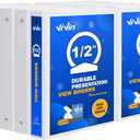3 Ring Binder 1/2 Inch, ViVin Sturdy 0.5"-Round Ring Binder with 2 Interior Pockets, Clear View Cover, PVC-Free, Fits 100 Sheets of 8.5'' x 11'' Paper, Office Home School (Pack of 12, White)