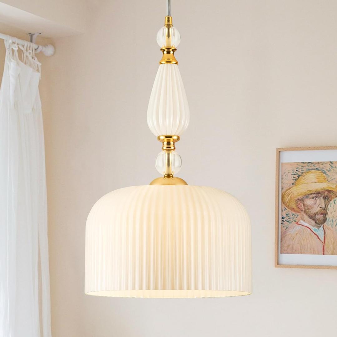 Milk Glass Pendant Lights Modern White Bright Gold Pendant Light Fixture Kitchen Island Vintage Adjustable Hanging Lamp for Dining Room Bedroom Foyer Kitchen Sink