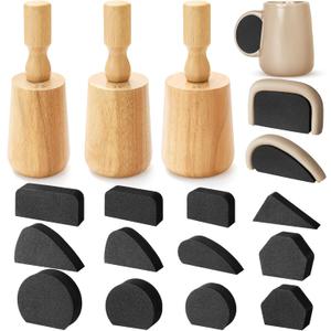 3 Pcs Coffee Cup Pottery Molds 3. 3'', 3. 6'', 3. 9'' Curved Plaster Molds with 12 Pcs Mug Handle Forms Pottery Shaping Tool 3 Sizes Wood Slump Press Mold for DIY Cup Mug Art Making (Narrow-mouthed)