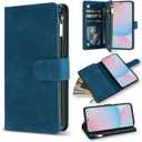 ZZXX for Galaxy S24 FE Wallet Case Zipper Pocket 6.7 inch,Blue