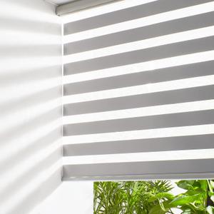 Persilux Cordless Zebra Blinds for Windows Free-Stop Window Shades (34" W X 47" H, Grey) Dual Layer Light Control for Day and Night, Light Filtering Sheer Shades for Home, Easy to Install