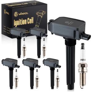 Set of 6 Ignition Coil Pack UF807 & Iridium Spark Plug Compatible with 2016-2024 Jeep Grand Cherokee Wrangler Dodge Durango Chrysler Pacifica Ram 1500 Voyager V6 3.6L Replace 68223569AB 93175