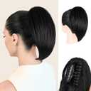 Clip on Ponytails for Women - 10 Inch Short Black Ponytail Extension, Straight Pony Tails Hair Extensions, Synthetic Hair Extensions Ponytail, Natural Hair Pieces for Women (Color: Black)