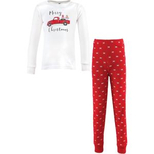Hudson Baby unisex-baby Cotton Pajama Set (6-12 Months, Red Truck Bows)