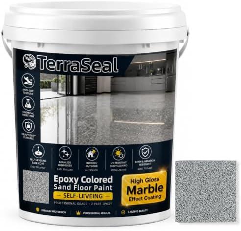 Epoxy Colored Sand Floor Paint, Self-Leveling Epoxy Floor Paint, High-Gloss Marble Finish, Slip-Resistant, Waterproof & Wear-Resistant for Indoor/Outdoor Garage, Basement, Shop (5KG/175Fl oz,Gray)