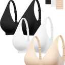 Angelhood Deep V Jelly Bras for Women Comfort Wireless Bralettes Adjustable Seamless Push Up Plunge Bras Black/Nude/White, Medium