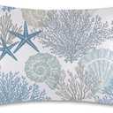 Satin Pillowcase 1 Pack- Starfish Seashell Coral Nautical Blue Silky Pillow Cover for Hair and Skin,Queen Size 20x30 Inch Soft Cooling Printed Pillow Cases with Hidden Zipper,Gifts for Women Men